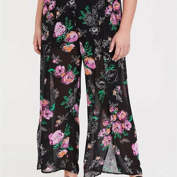 Torrid Floral Chiffon Tulip Leg Pant Black HW9838 - Picture 8 of 9